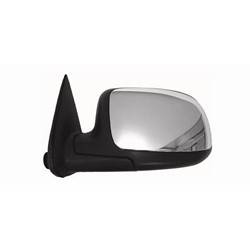 LKQ - 1999-2002 Chevrolet Silverado Pickup, 1999-2002 GMC Sierra Pickup Driver's Side Door Mirror Power Adjustment, Manual Folding, Heated, Chrome, Textured